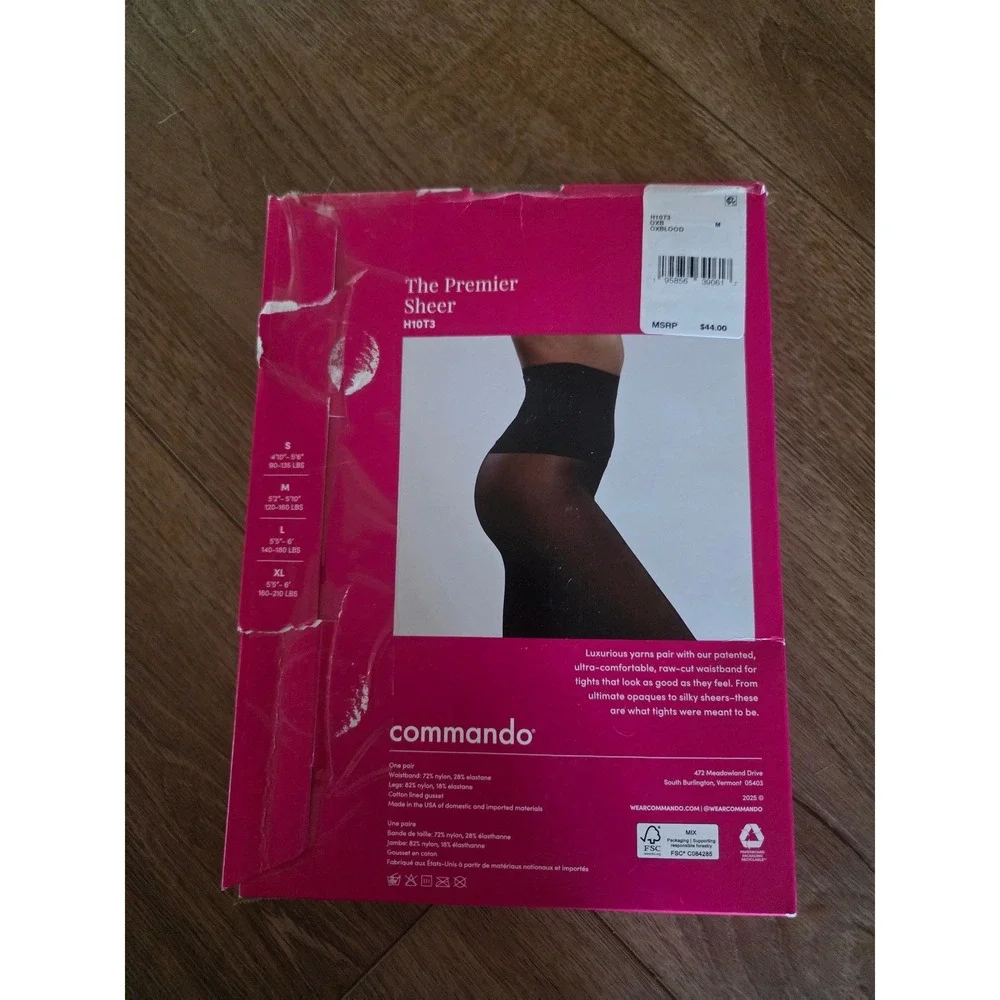Commando The Premier Sheer Tights Oxblood Burgundy Raw Cut Waistband‎ Size M